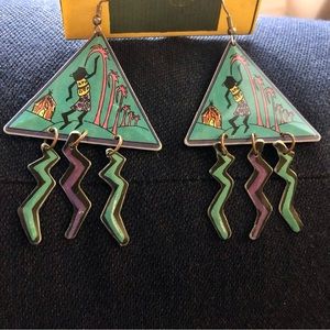 Vintage 80s Boom Boom Wiz Dangling Lightning Bolt Art to Wear Earrings Rare